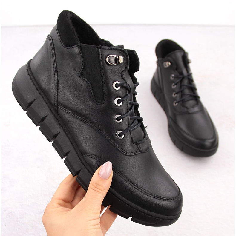 Ghete de dama din piele pe platforma, Helios 561 neagra negru 1 Ghete de dama din piele pe platforma, Helios 561 neagra negru 1