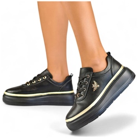 Pantofi sport de dama din piele pe platforma, negru GD-XF120C-B 1