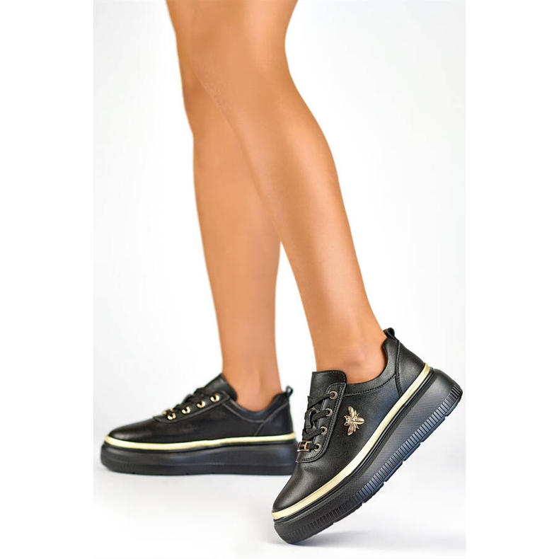 Pantofi sport de dama din piele pe platforma, negru GD-XF120C-B 2