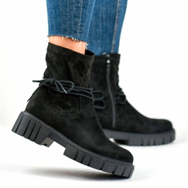 Botine de dama cu partea superioara elastica, cu siret, neagra DE1127S-B negru 7