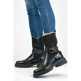 Botine de damă cu partea superioară flexibilă, negre YQ41B negru 1