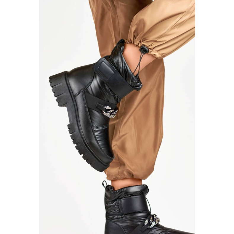 Cizme de zăpadă damă cu lanț velcro, negre JH-5B negru 2