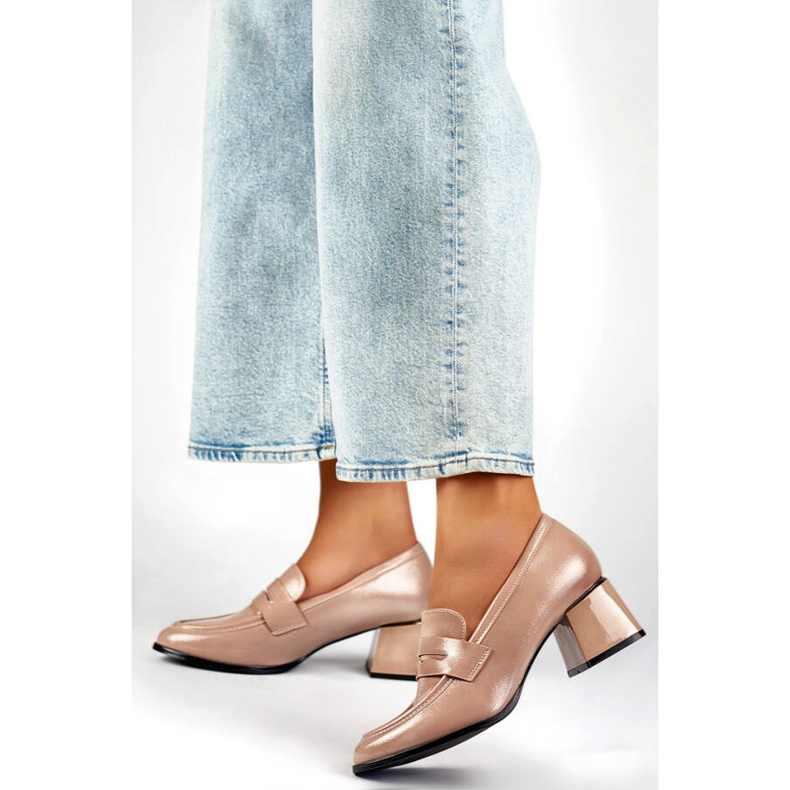 Pantofi cu toc lacuit de damă bej GD-FL471BE 2