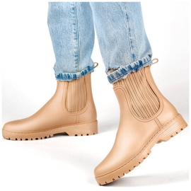 Cizme chelsea de damă cu partea superioară elastică și șosetă, bej S27BE 1