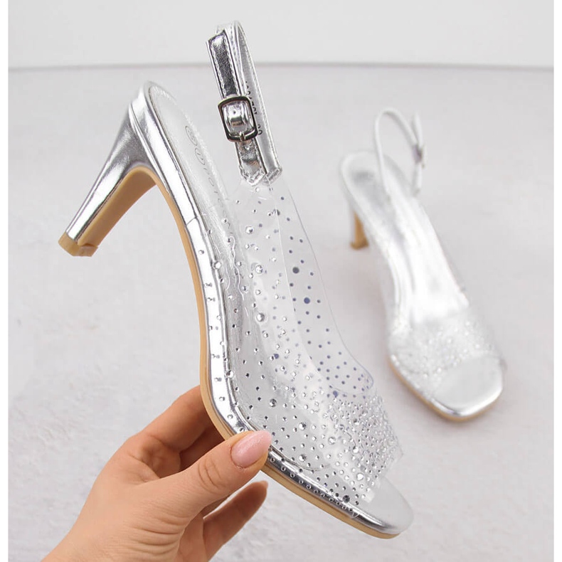 Sandale de damă transparente cu toc înalt cu zirconi argintii Potocki WS43317 1