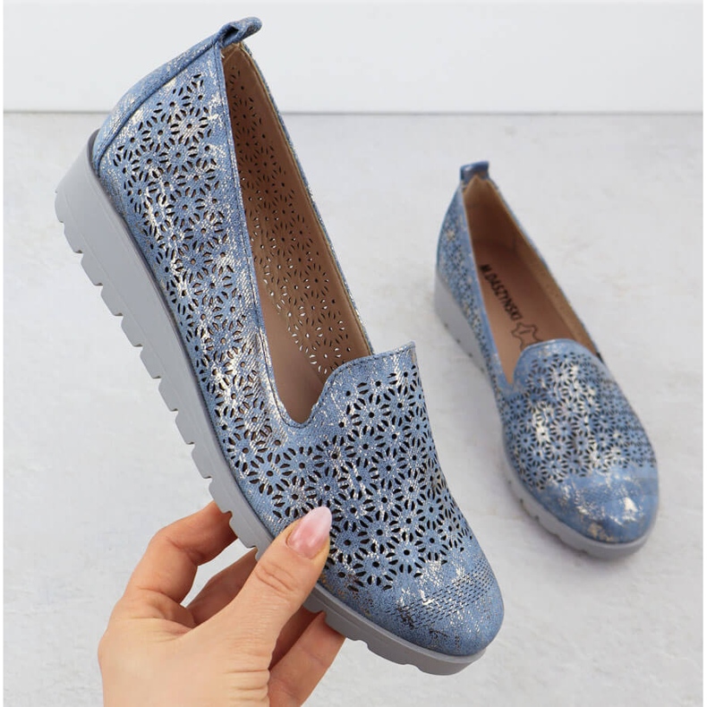 Încălțăminte pentru femei la înălțimea căminului auriu Openwork M. Daszyński MR1628-20 albastru 1