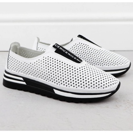 Pantofi pentru femei pentru femei alunecat Openwork White S.Barski LR51-672 alb 2