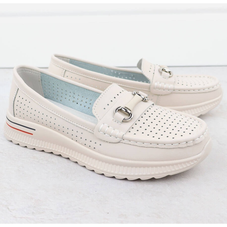 Pantofi din piele deschisă, Loafers bej Vinceza 95331 2