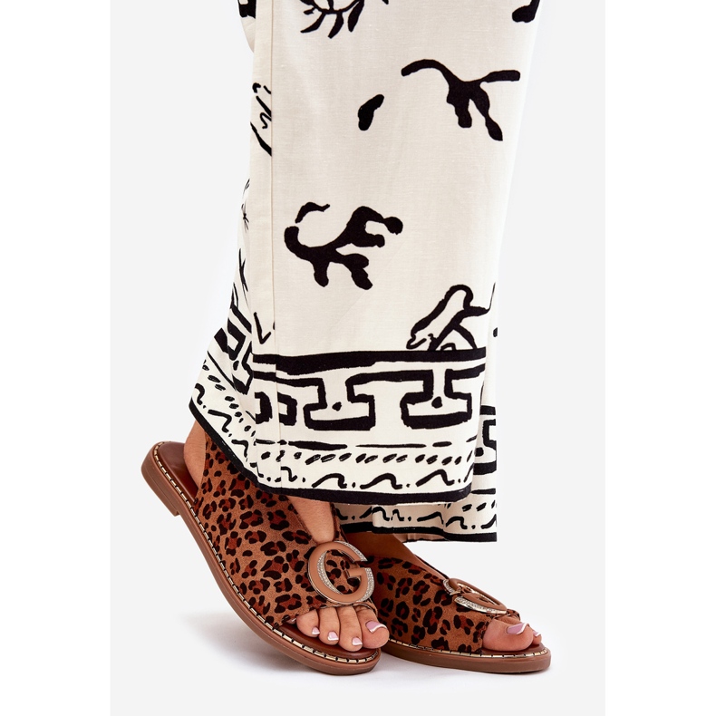 Sandale plate cu decor maro leopar imprimeu 1 Sandale plate cu decor maro leopar imprimeu 1