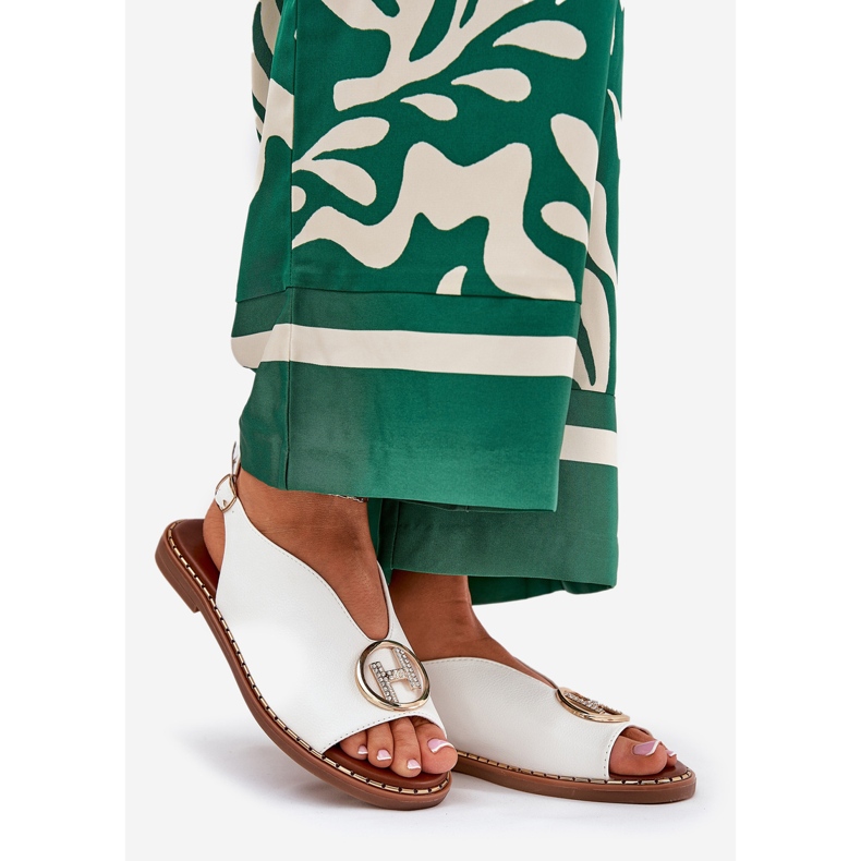 Sandale elegante plate cu decor alb 1