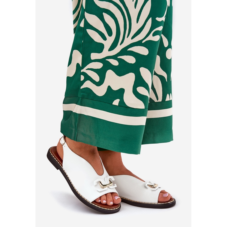 Sandale cu lac plat cu decor eco din piele alb 1 Sandale cu lac plat cu decor eco din piele alb 1