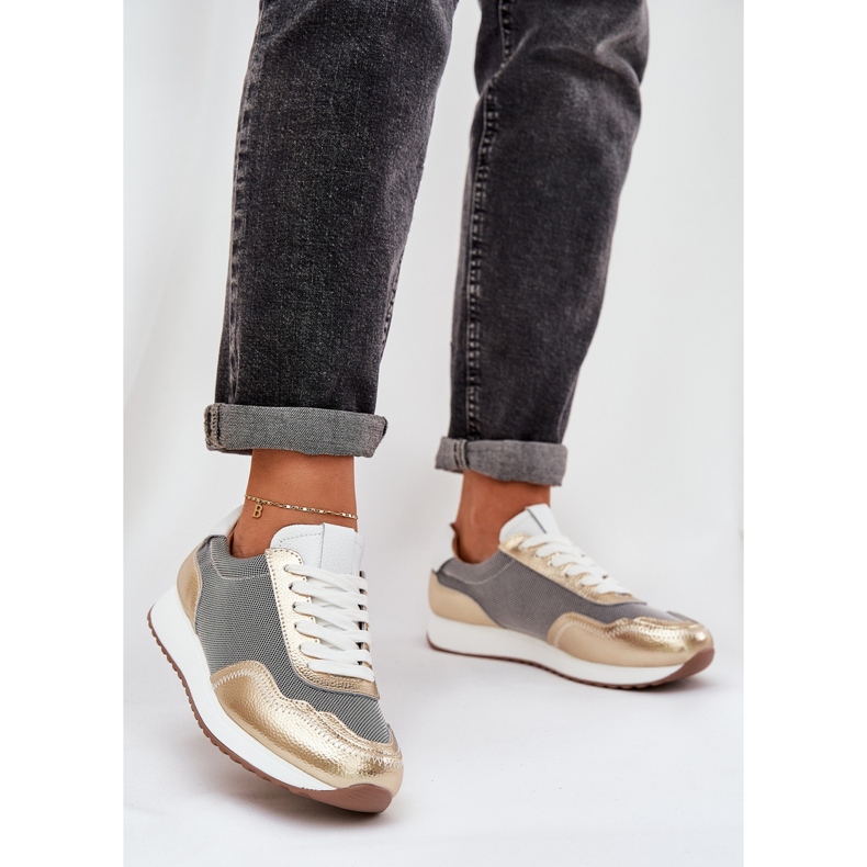 S.Barski Pantofi sport din piele Adidași pentru femei LR51-847 PLN de aur 2