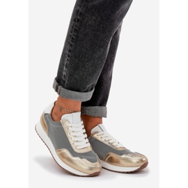 S.Barski Pantofi sport din piele Adidași pentru femei LR51-847 PLN de aur 1