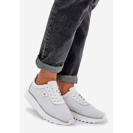 S.Barski Pantofi sport din piele pe platformă cu sclipici LR51-629 Alb 1