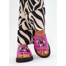 Vinceza Flip -flops din piele pentru femei cu un ornament al Fuchsia roz 2