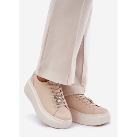 Pantofi sport din piele pentru femei pe platformă cu Vinceza 39922 bej 1