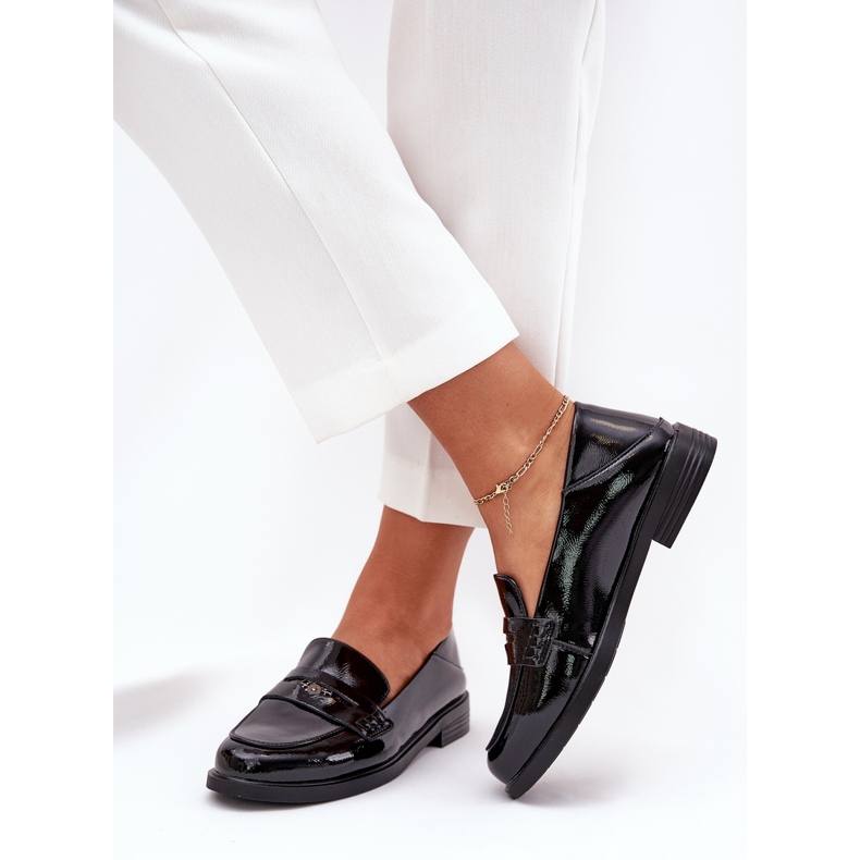 Plăcile elegante pentru femei lăcuite din piele naturală Vinceza 18100 Negru 2