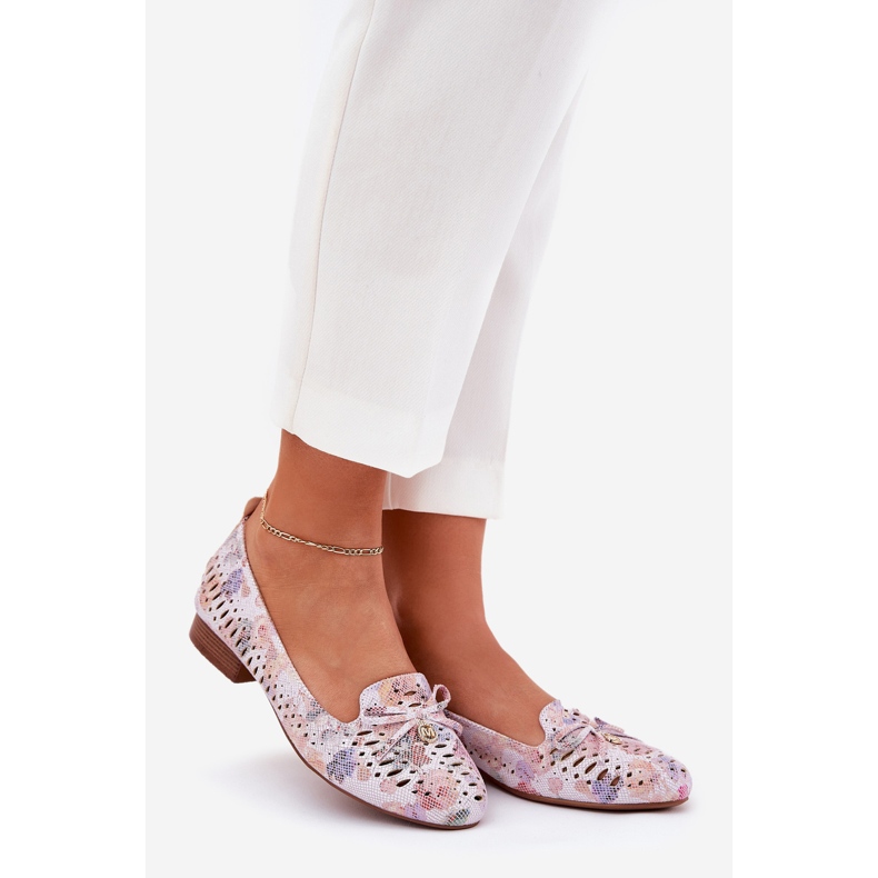 Jezzi Balerine deschise cu un arc de flori eco în piele de căprioară Amepitrea multicolor roz 1 Jezzi Balerine deschise cu un arc de flori eco în piele de căprioară Amepitrea multicolor roz 1