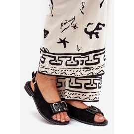 Jezzi Sandale plate cu decorare eco eco din piele neagră negru 1 Jezzi Sandale plate cu decorare eco eco din piele neagră negru 1