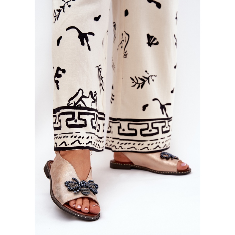 Jezzi Sandale strălucitoare pentru femei cu decor auriu roz plat 2 Jezzi Sandale strălucitoare pentru femei cu decor auriu roz plat 2