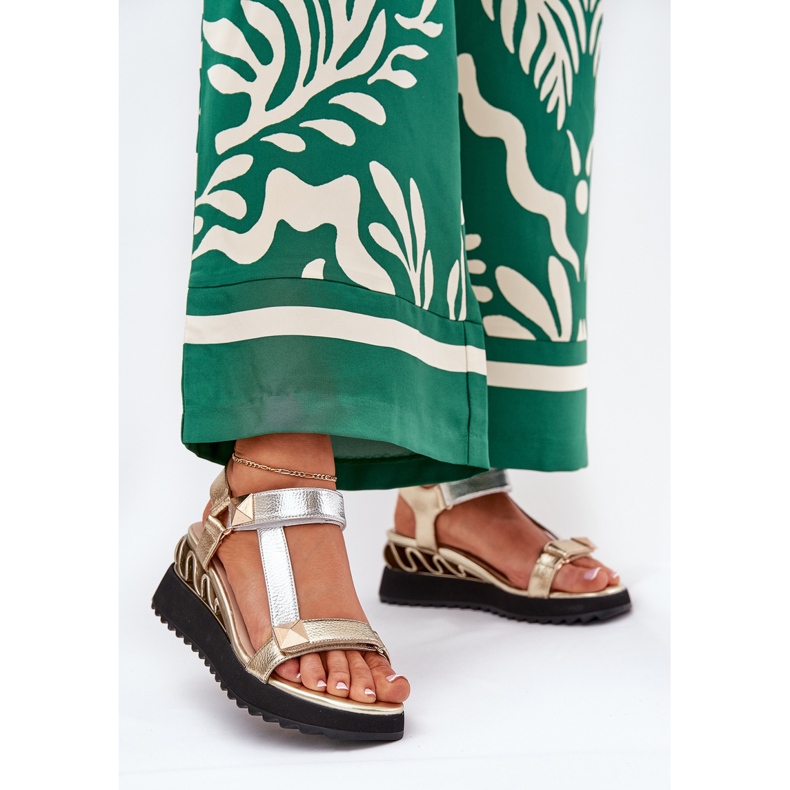 S.Barski Sandale din piele pentru femei CR51-135 Aur și argint de aur 2