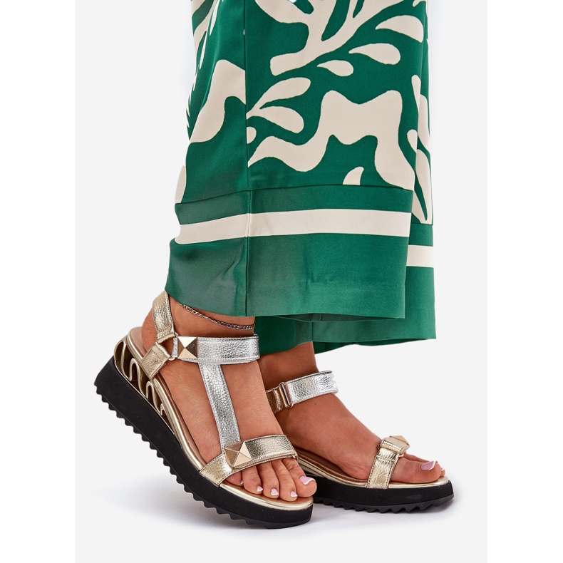 S.Barski Sandale din piele pentru femei CR51-135 Aur și argint de aur 1