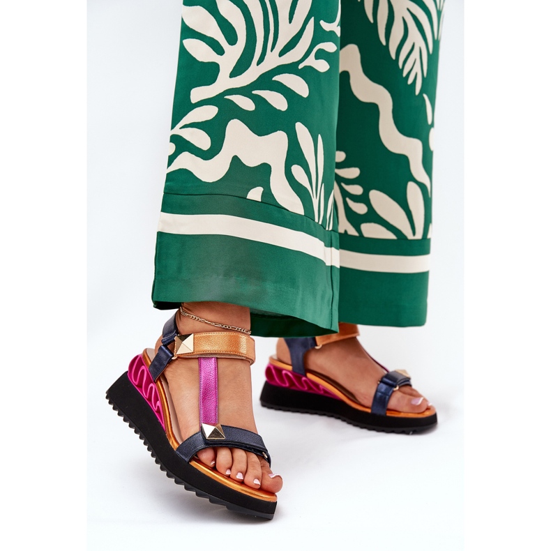 S.Barski Sandale din piele pentru femei CR51-135 Navy albastru 2