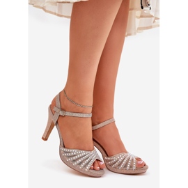S. BARSKI Sandale pe un știft cu decorare și sclipire MR1038-33 Champagne roz 1