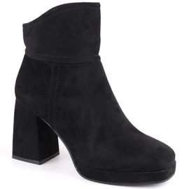 Botine din piele intoarsa cu toc inalt si platforma, izolate M.Daszyński W SAN24A, negre negru 10