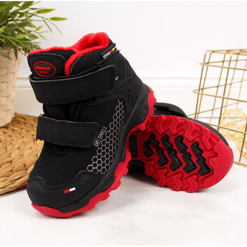 Cizme de zăpadă impermeabile cu velcro negre pentru băieți American Club negru 2