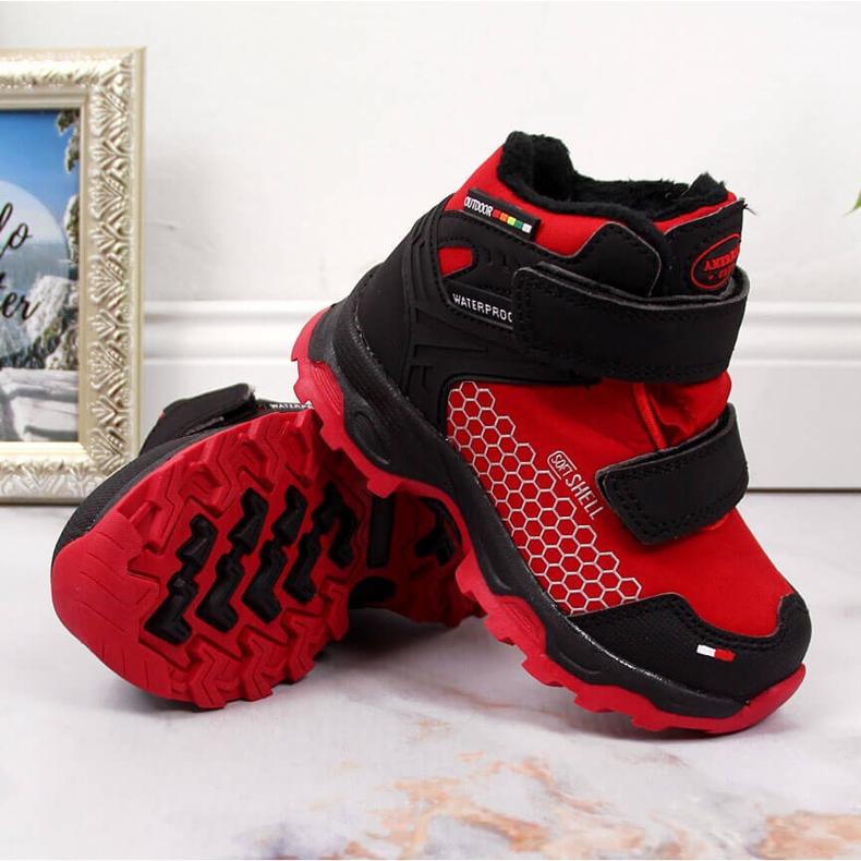 Cizme de zapada impermeabile pentru copii cu Velcro rosu American Club negru 2