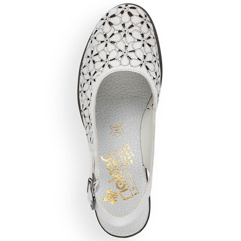 Openwork Sandals piele pentru femei White Full White Rieker 40981-80 Alb 2