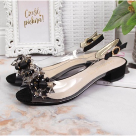 Sandale de dama transparente cu pietre negre de Sabatina negru 2