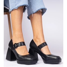 Pompe negre cu nas pătrat și cataramă negru 1 Pompe negre cu nas pătrat și cataramă negru 1