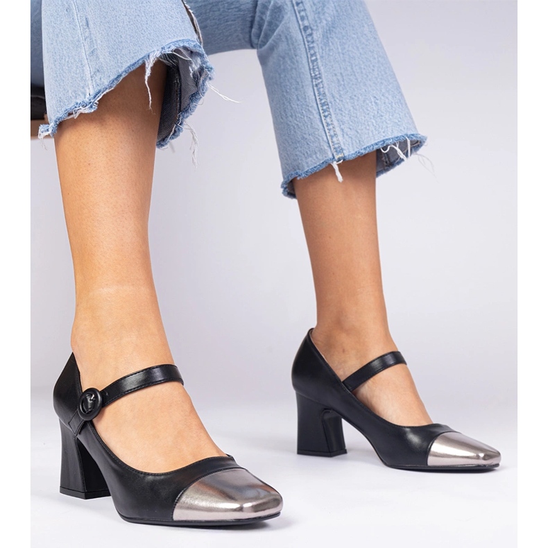 Pompe de femei negre cu un vârf argintiu negru 1