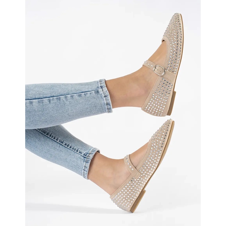 Balerini de dama bej cu zirconi 1