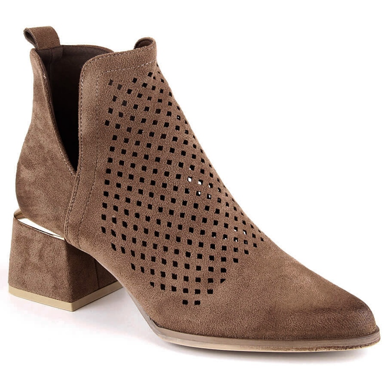 Cizme de damă din piele intoarsa ajurata cu toc inalt maro Potocki SZ12356 1