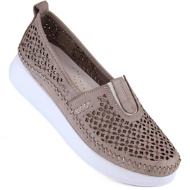 Pantofi slip-on, ajurati, din piele, bej T.Sokolski 0712 1