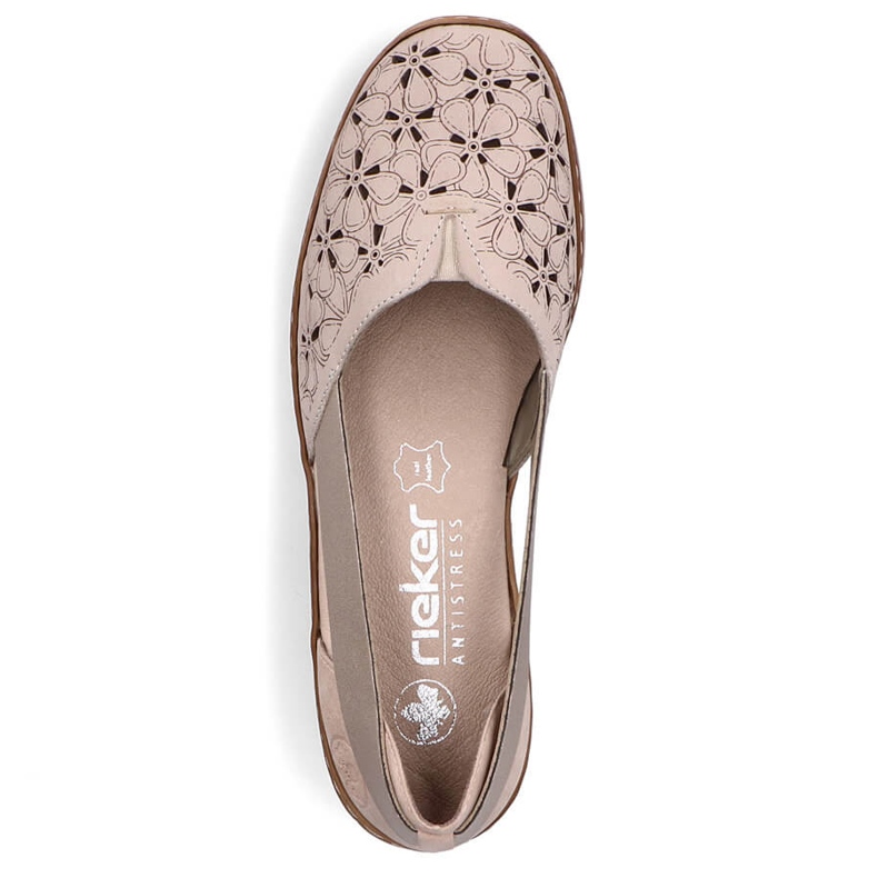 Pantofi slip-on dama comozi din piele de vara, bej Rieker 41356-60 2