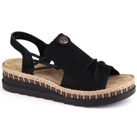 Sandale cu pană, negre, confortabile, Rieker V7972-00 negru 1