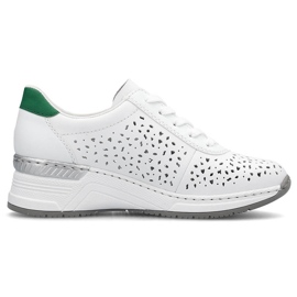 Pantofi sport ajurati de dama comozi din piele, alb Rieker N43A1-80 1