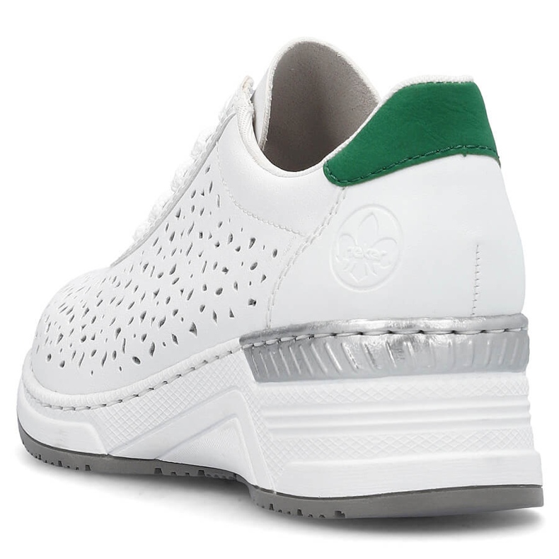 Pantofi sport ajurati de dama comozi din piele, alb Rieker N43A1-80 2