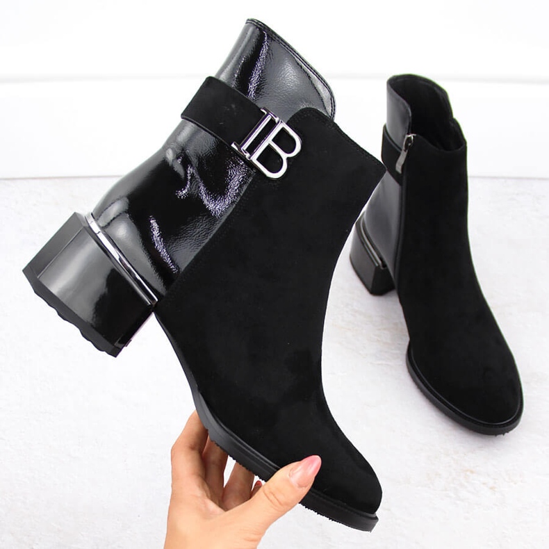 Botine cu toc înalt de damă din piele intoarsa si lacuit D&amp;A S.Barski Premium Collection MR880-040 negru 1