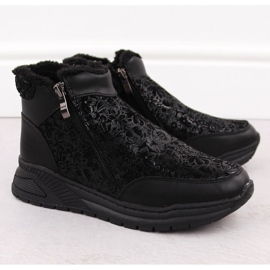 Botine de dama neagra din piele cu flori T.Sokolski Z24-329 negru 2