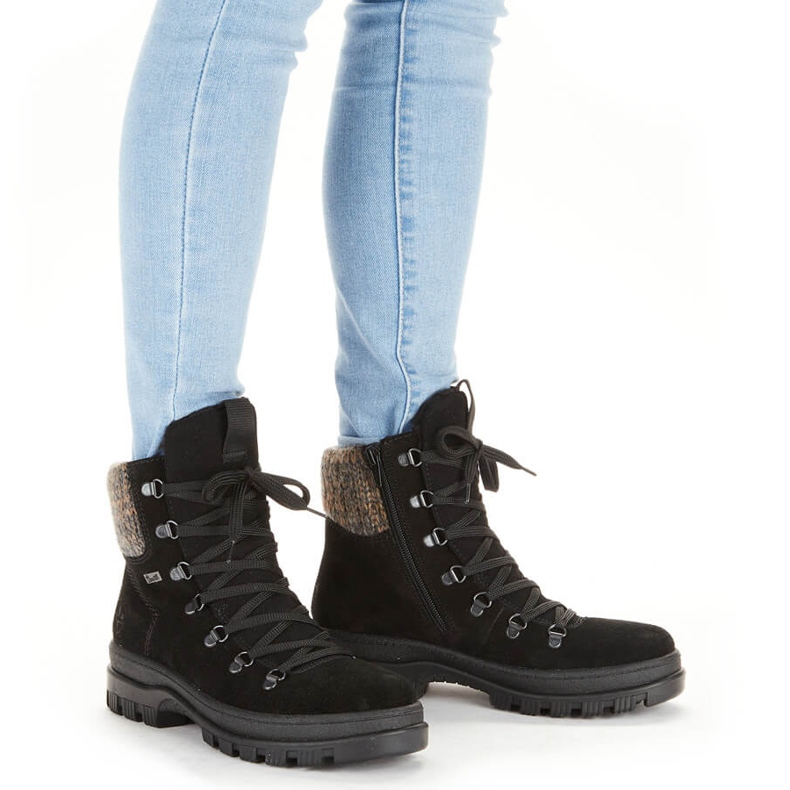 Cizme de dama piele cu crampoane, negre Rieker X8200-00 negru 1