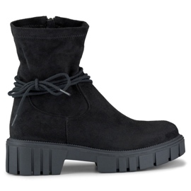 Botine de dama cu partea superioara elastica, cu siret, neagra DE1127S-B negru 5