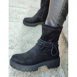Botine de dama cu partea superioara elastica, cu siret, neagra DE1127S-B negru 8