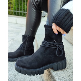 Botine de dama cu partea superioara elastica, cu siret, neagra DE1127S-B negru 9