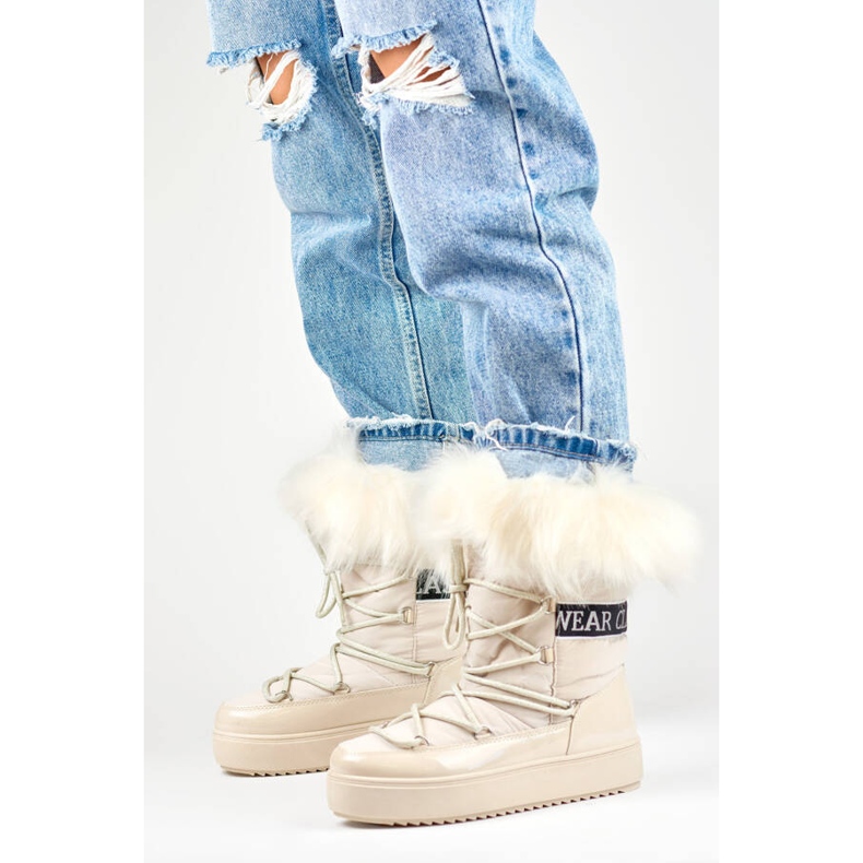 Cizme de zapada dama cu blana decorativa, bej NB605BE 1 Cizme de zapada dama cu blana decorativa, bej NB605BE 1
