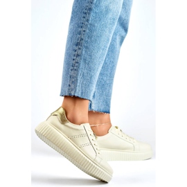 Pantofi sport de dama din piele pe platforma, bej GD-RS2007BE 2